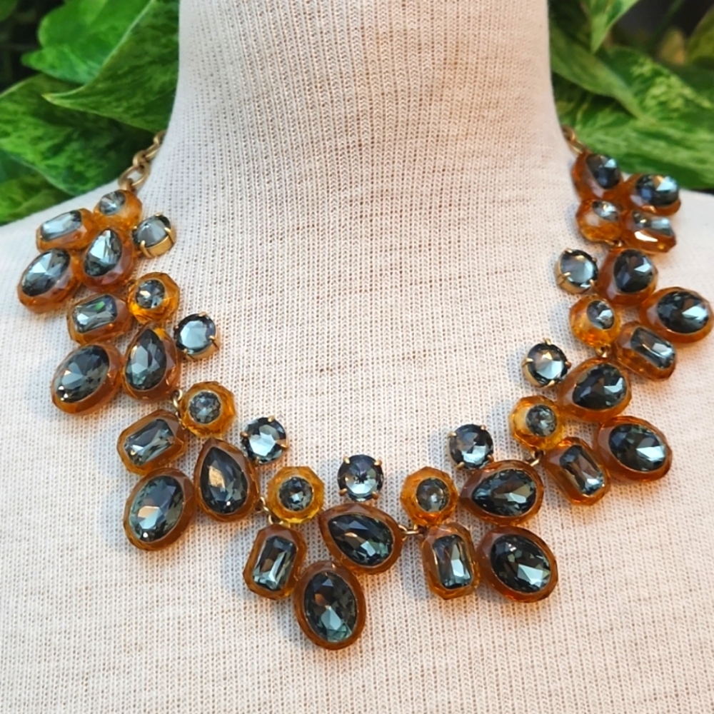 J. Crew Amber & Smokey Quartz Jewelbox Bib Statement Necklace